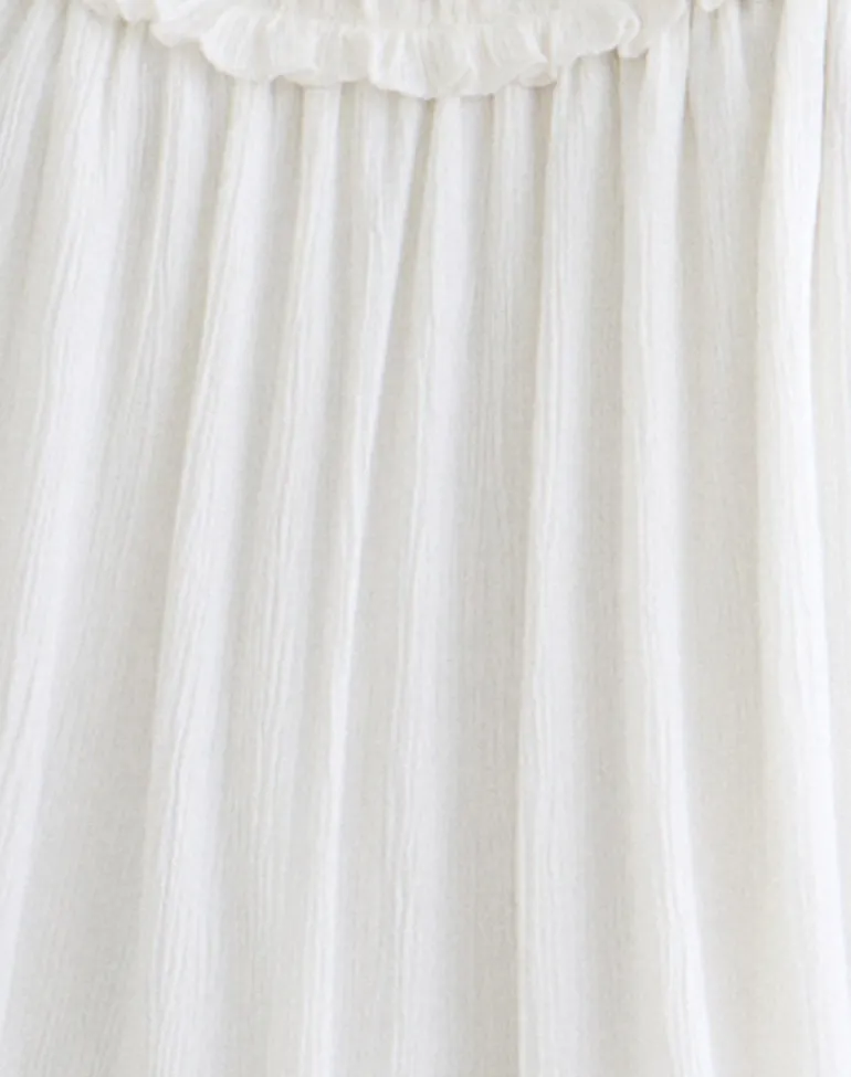 Elowen Frill Mini Dress in Crinkle Off White