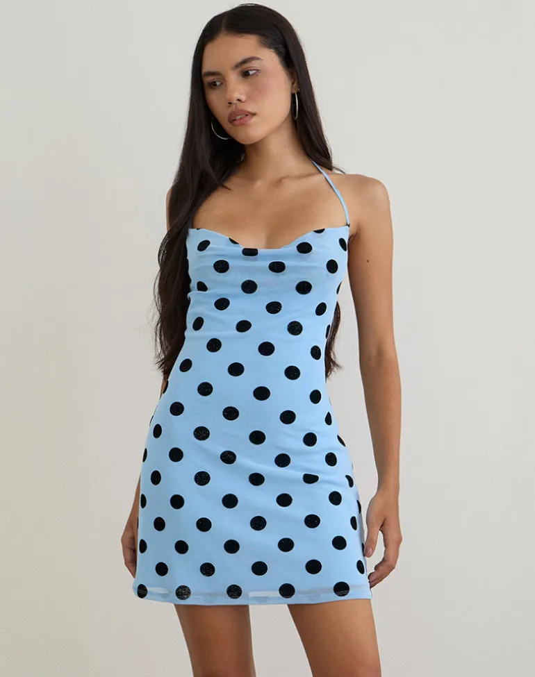 Eltazia Mini Dress in Blue with Polka Space Black