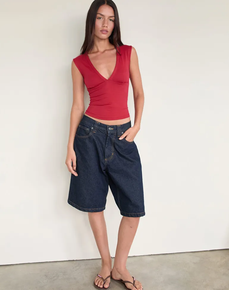 Emberly Plunge Top in Adrenaline Red