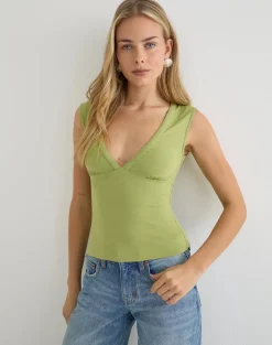 Emberly Plunge Top in Apple Green
