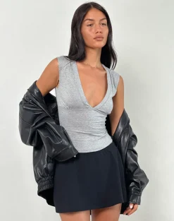 Emberly Plunge Top in Grey Marl