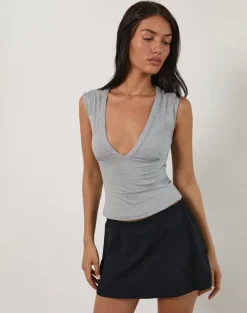 Emberly Plunge Top in Grey Marl