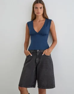 Emberly Plunge Top in Navy