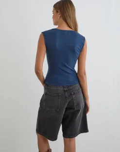 Emberly Plunge Top in Navy