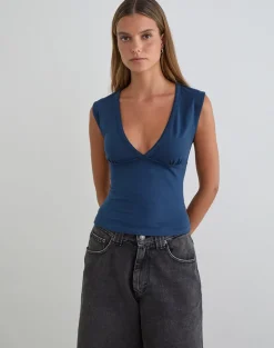 Emberly Plunge Top in Navy