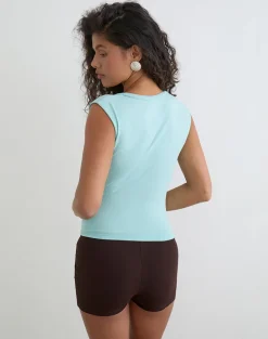 Emberly Plunge Top in Rayon Jersey Aqua