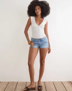 Emberly Plunge Top in White with Micro Polka Black