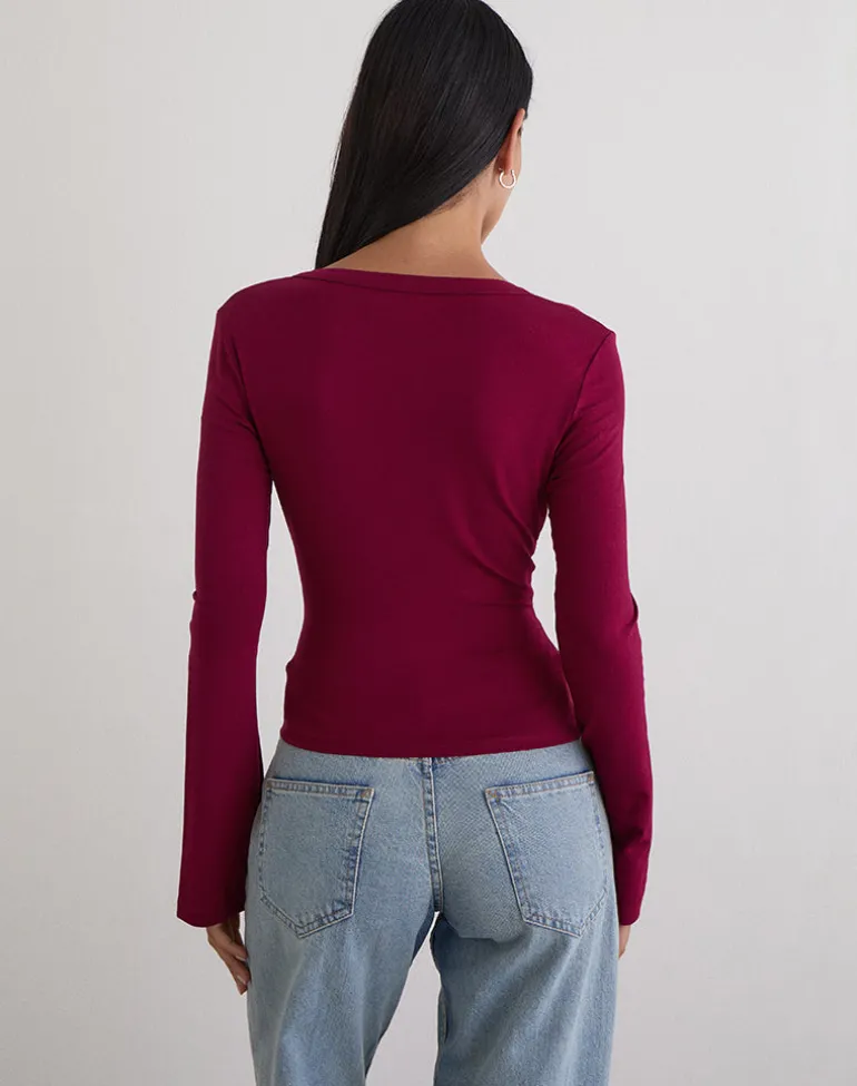 Emesy Long Sleeve Top in Burgundy