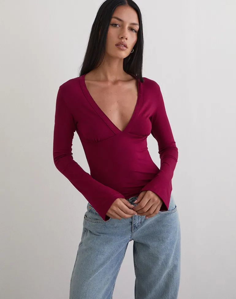 Emesy Long Sleeve Top in Burgundy