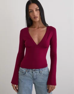 Emesy Long Sleeve Top in Burgundy