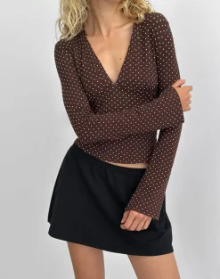 Emesy Long Sleeve Top in Micro Polka Brown