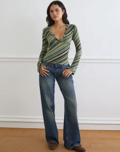Emesy Long Sleeve Top in Mixed Stripe Green