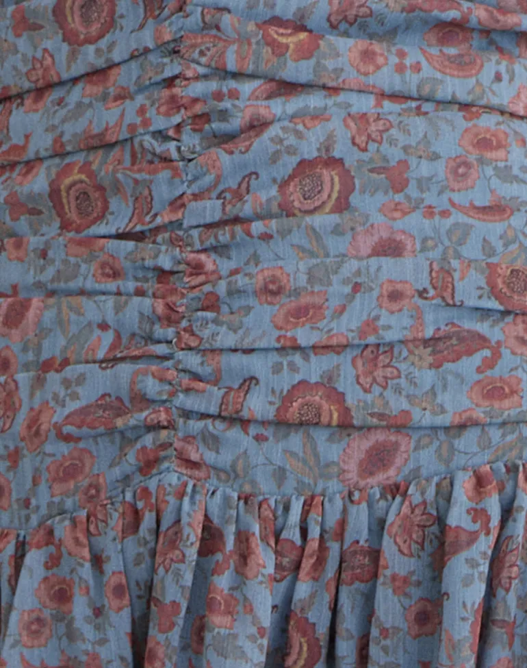 Emika Mini Dress in Shadow Blossom Blue Chiffon