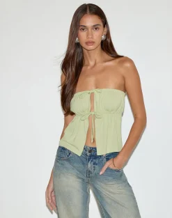 Ender Tie Bandeau Top in Rayon Pistachio