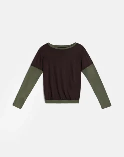 Enidy Long Sleeve Top in Jersey Chocolate and Khaki Combo