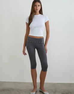 Enmu Capri Trouser in Jersey Charcoal Grey with Eyelets