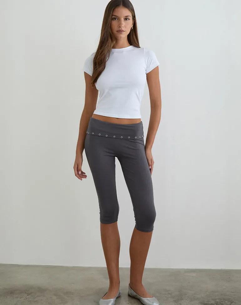 Enmu Capri Trouser in Jersey Charcoal Grey with Eyelets
