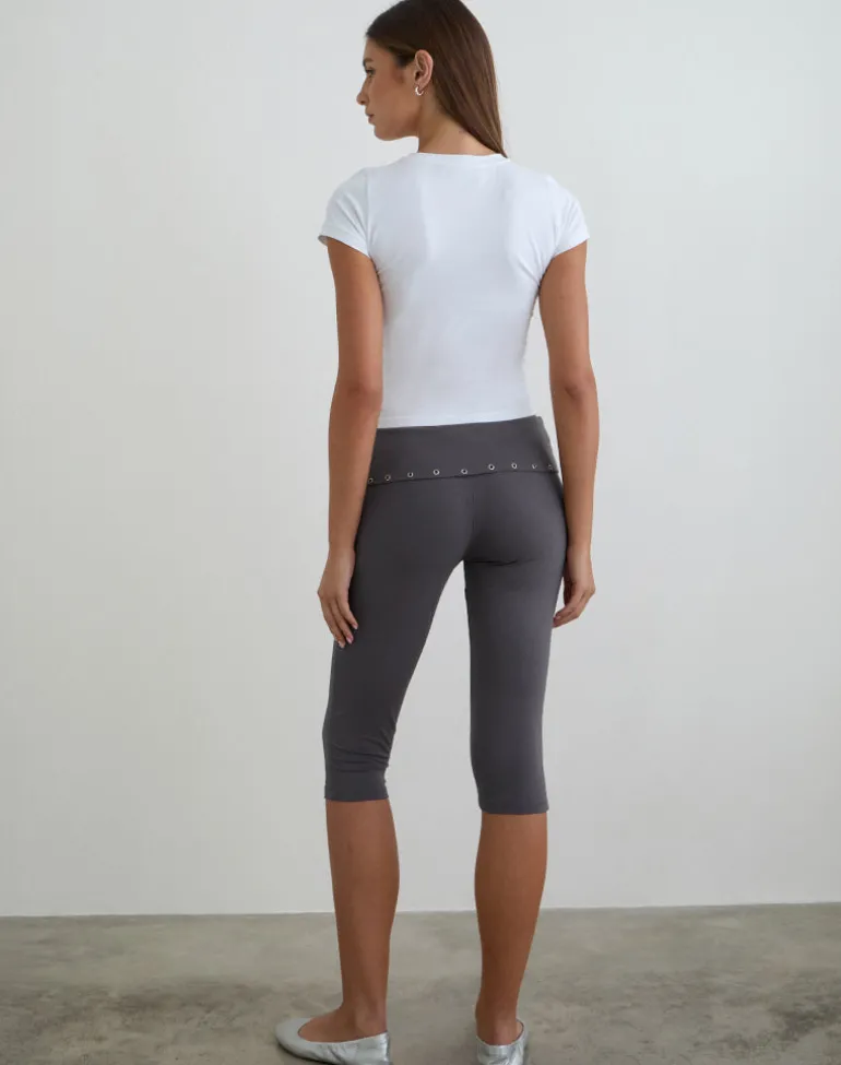 Enmu Capri Trouser in Jersey Charcoal Grey with Eyelets