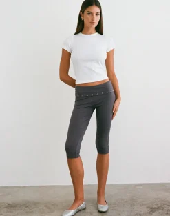 Enmu Capri Trouser in Jersey Charcoal Grey with Eyelets