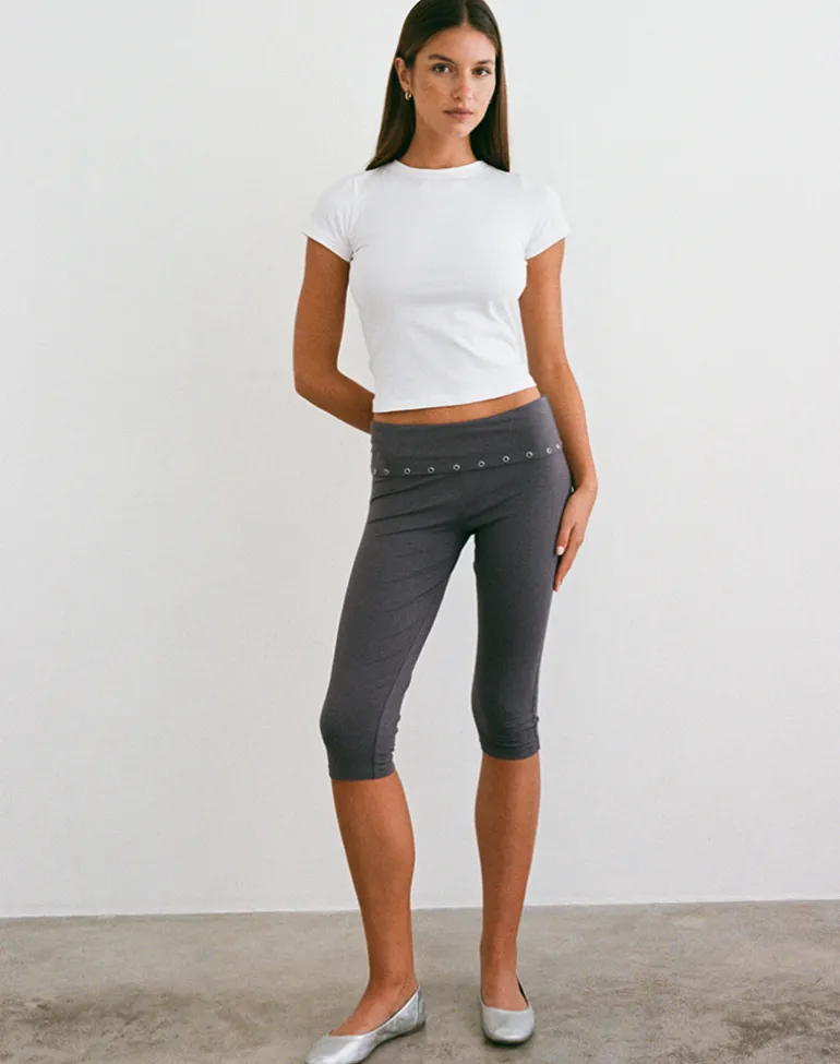 Enmu Capri Trouser in Jersey Charcoal Grey with Eyelets