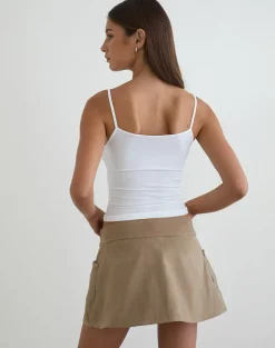 Enyo Mini Skirt in Twill Khaki with Side Pocket
