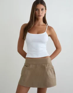 Enyo Mini Skirt in Twill Khaki with Side Pocket