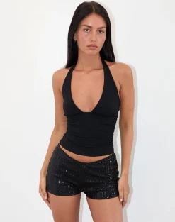 Erna Micro Short in Drape Mini Sequin Black