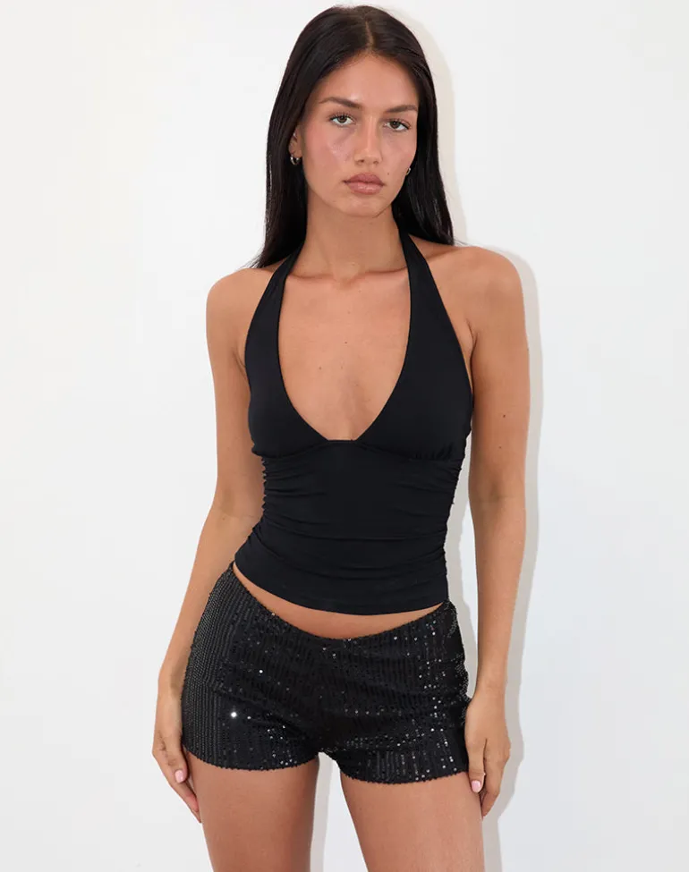 Erna Micro Short in Drape Mini Sequin Black