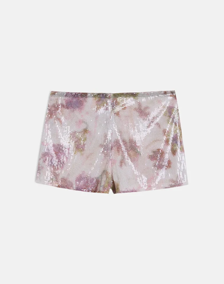 Erna Micro Short in Floral Sequin White and Purple