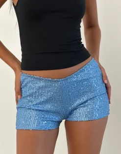 Erna Micro Short in Light Blue Mini Sequin