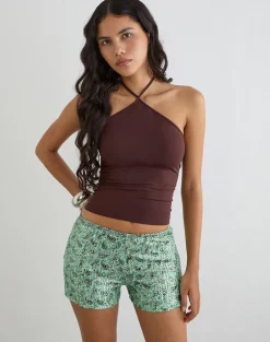 Erna Micro Short in Paisley Sequin Teal