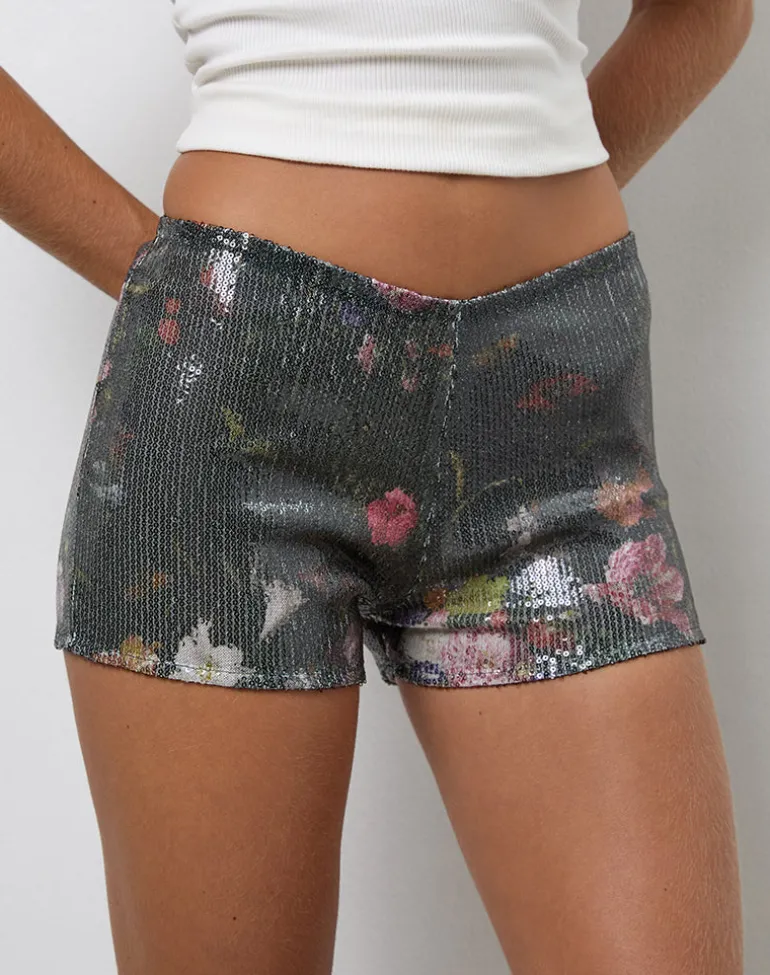 Erna Micro Shorts in Sequin Vintage Flower