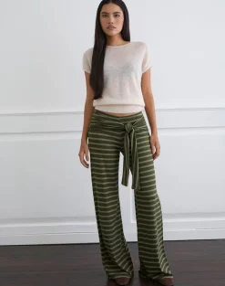Esata Wrap Trouser in Wide Stripe Green