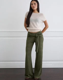 Esata Wrap Trouser in Wide Stripe Green