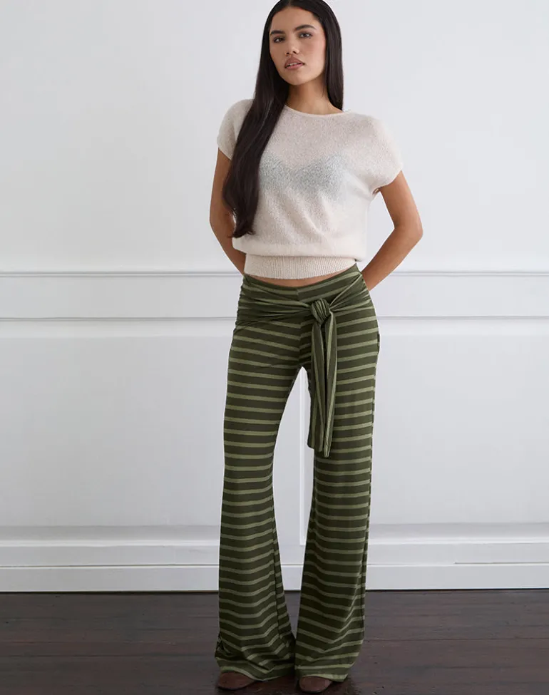 Esata Wrap Trouser in Wide Stripe Green