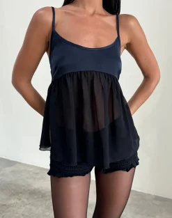 Esila Top in Chiffon Satin Black