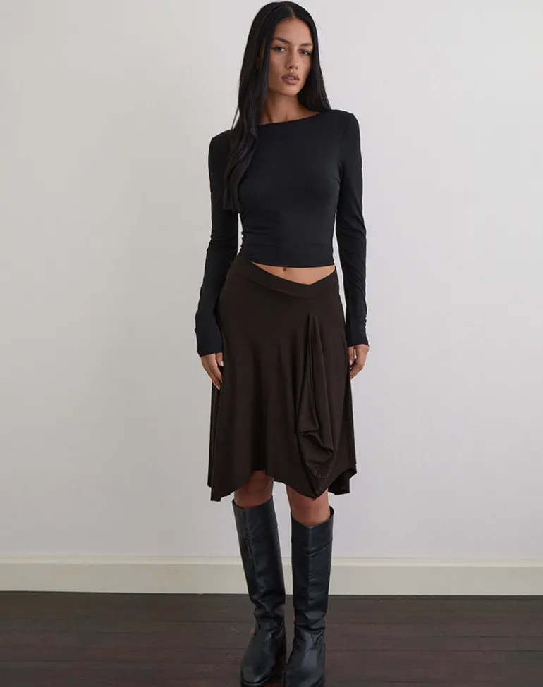 Esmeray Midi Skirt in Chocolate Brown