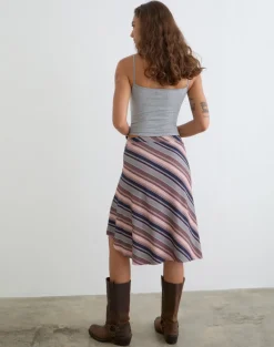 Esmeray Midi Skirt in Mixed Stripe Brown