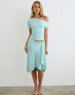 Esmeray Midi Skirt in Rayon Jersey Aqua