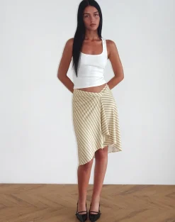 Esmeray Midi Skirt in Yellow Diagonal Stripe