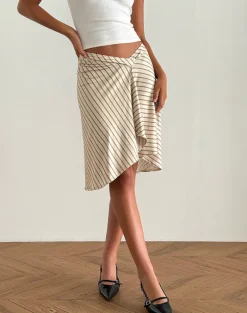 Esmeray Midi Skirt in Yellow Diagonal Stripe