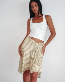 Esmeray Midi Skirt in Yellow Diagonal Stripe