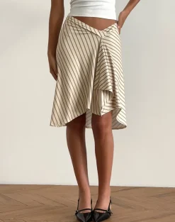 Esmeray Midi Skirt in Yellow Diagonal Stripe