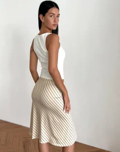 Esmeray Midi Skirt in Yellow Diagonal Stripe