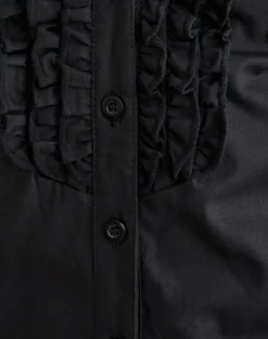 Estu Blouse with Centre Front Frill in Poplin Black