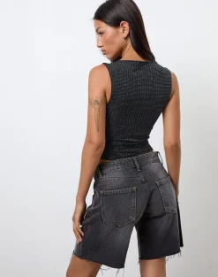 Etta Vest Top in Metallic Stripe Jersey Black