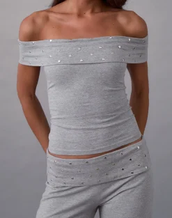 Eulala Bardot Top in Studded Grey Marl