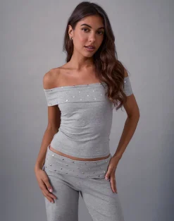 Eulala Bardot Top in Studded Grey Marl