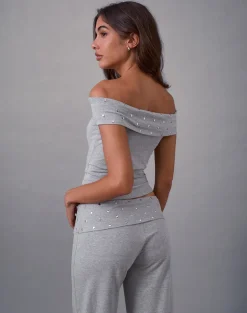 Eulala Bardot Top in Studded Grey Marl
