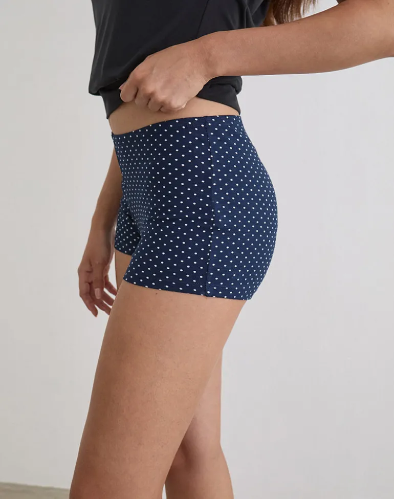 Eunia Short in Navy with Micro Polka Print